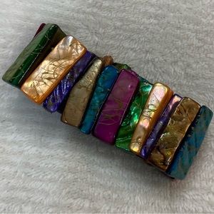 Stained Pieces of Shell on 2 Stretch bands for a Colorful Bracelet